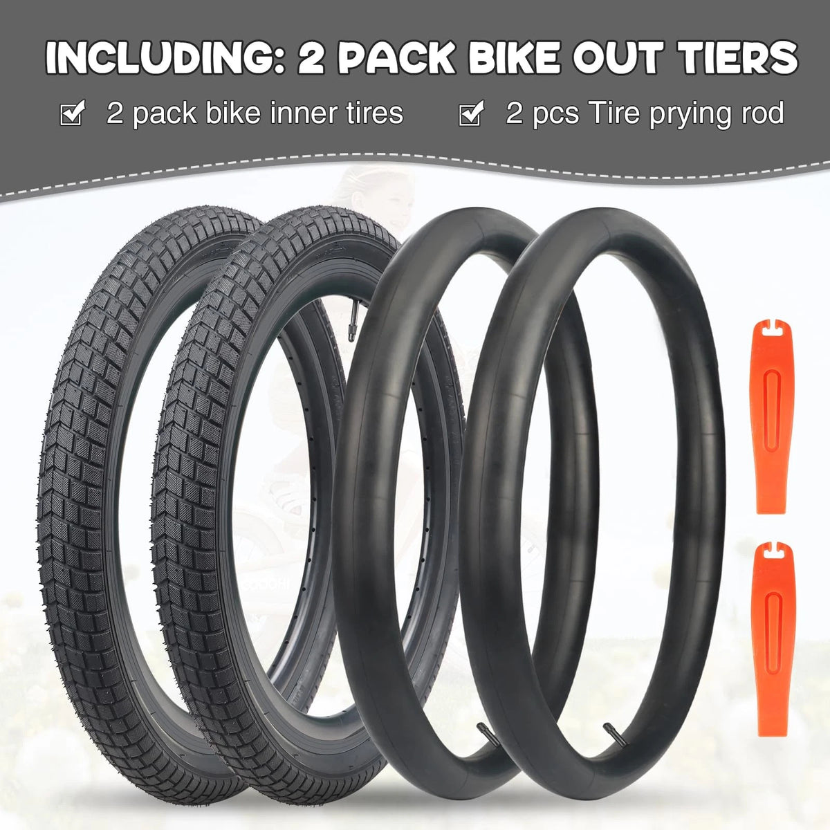 Set of 2 Balinge 20x2.125 Tires with Tubes and Levers for 20" Bikes (20")