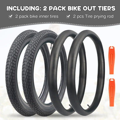 Set of 2 Balinge 20x2.125 Tires with Tubes and Levers for 20" Bikes (20")