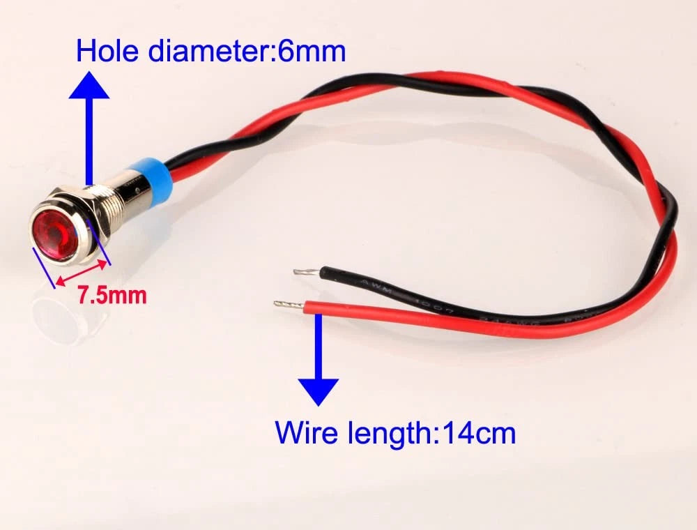 10pcs 6mm LED Metal Indicator Light for AC/DC Applications (12-24V)