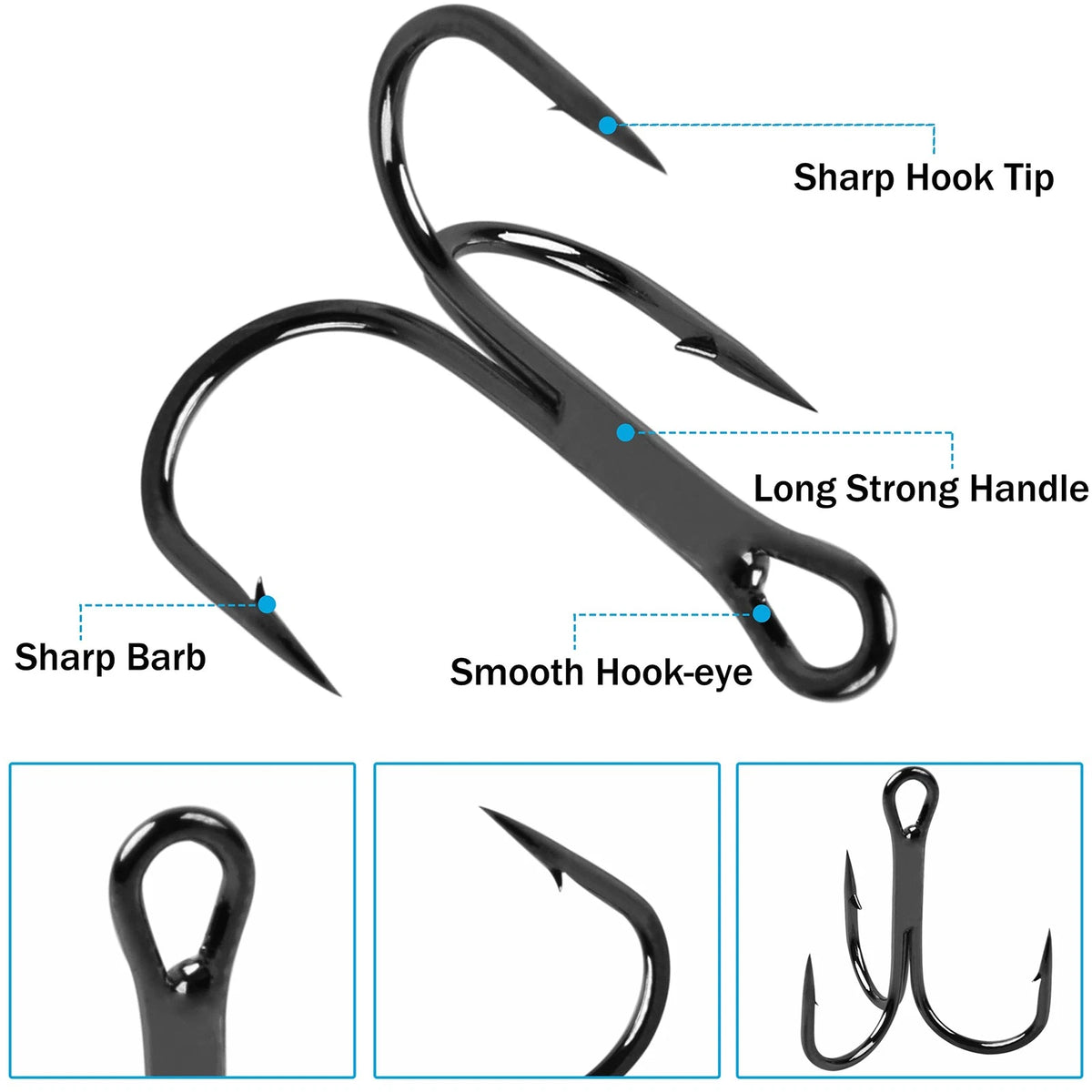 Fishing Treble Hooks Kit Set of 6 High Carbon Steel Sizes 4-14 Black