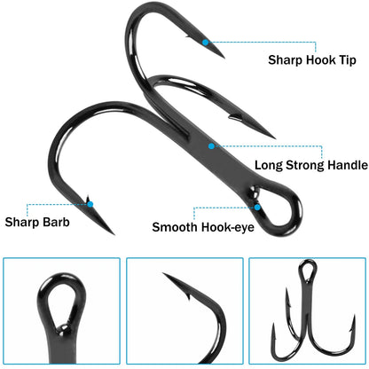 Fishing Treble Hooks Kit Set of 6 High Carbon Steel Sizes 4-14 Black