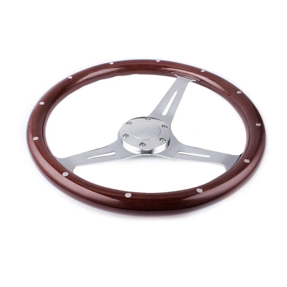 15" Matte Silver Steering Wheel for - Dark Stained Wood Grip