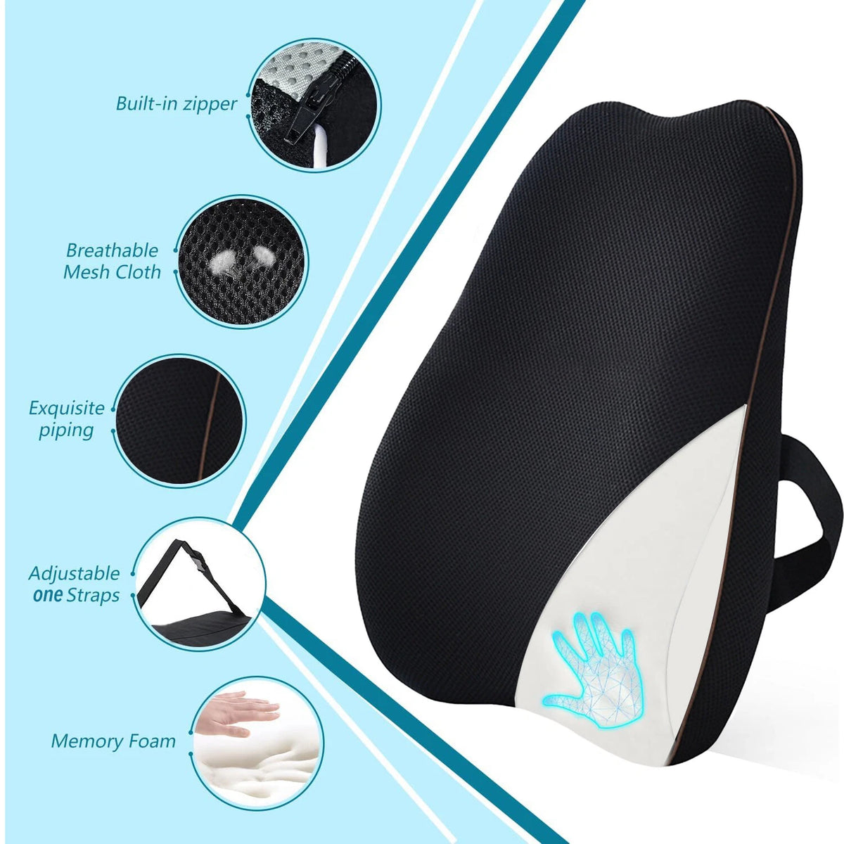 Lumbar Support Pillow for Chair/Car Seat - Memory Foam Back Cushion