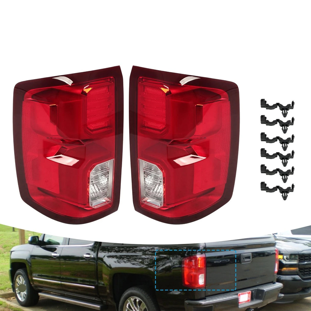 Set of 2 LED Tail Lights for Chevy Silverado 1500 (2016–2018) 84288718, 84288719, GM2800294, GM2801294