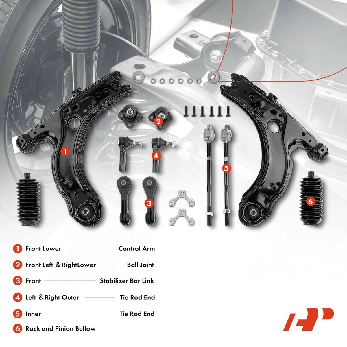 Set of 12 Front Lower Control Arm Ball Joint Sway Bar Tie Rod for VW Jetta (1J0407151B, 1J0407151C, 1J0407365C, 1J0407366C)
