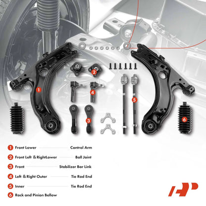 Set of 12 Front Lower Control Arm Ball Joint Sway Bar Tie Rod for VW Jetta (1J0407151B, 1J0407151C, 1J0407365C, 1J0407366C)