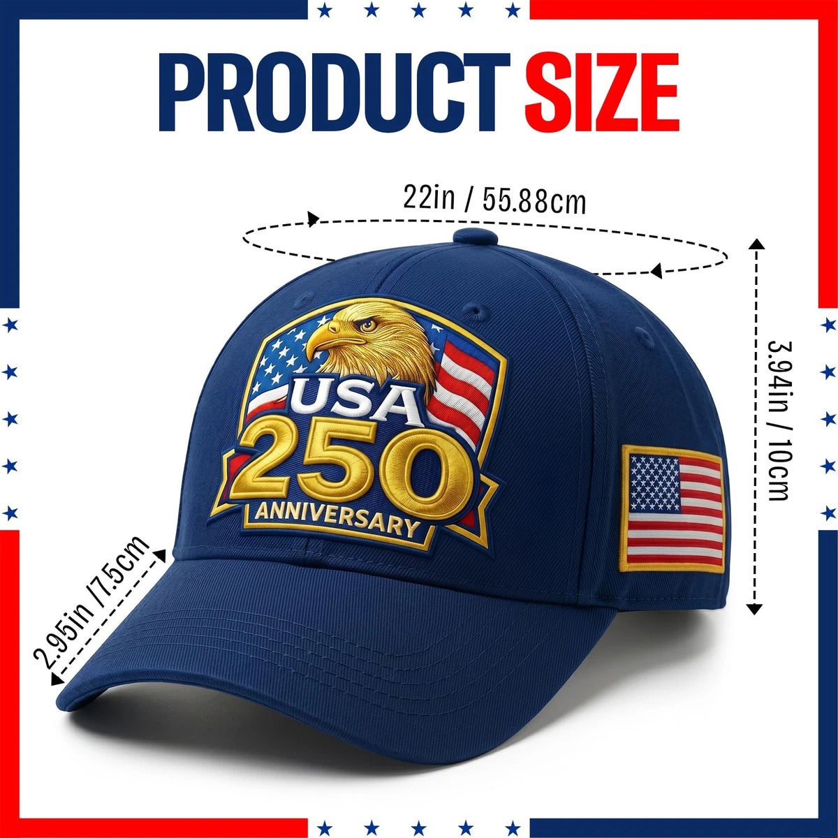 USA 250th Anniversary Hat for Men Women - America 250 Blue One Size