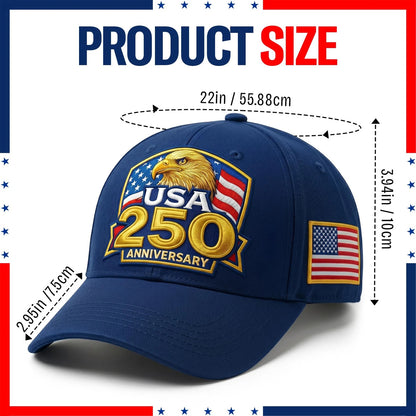 USA 250th Anniversary Hat for Men Women - America 250 Blue One Size
