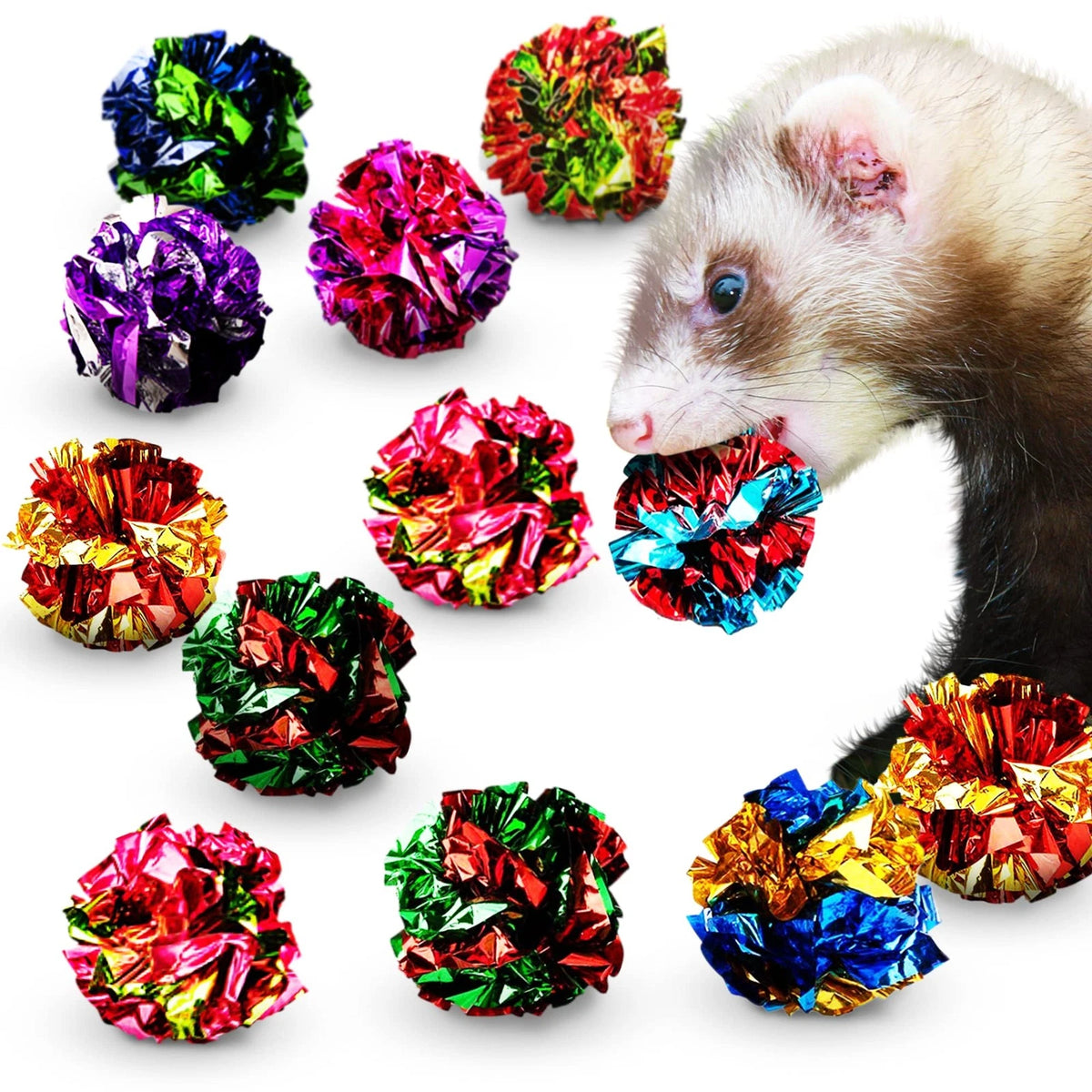 12X Mylar Crinkle Balls for Ferrets - Multicolor
