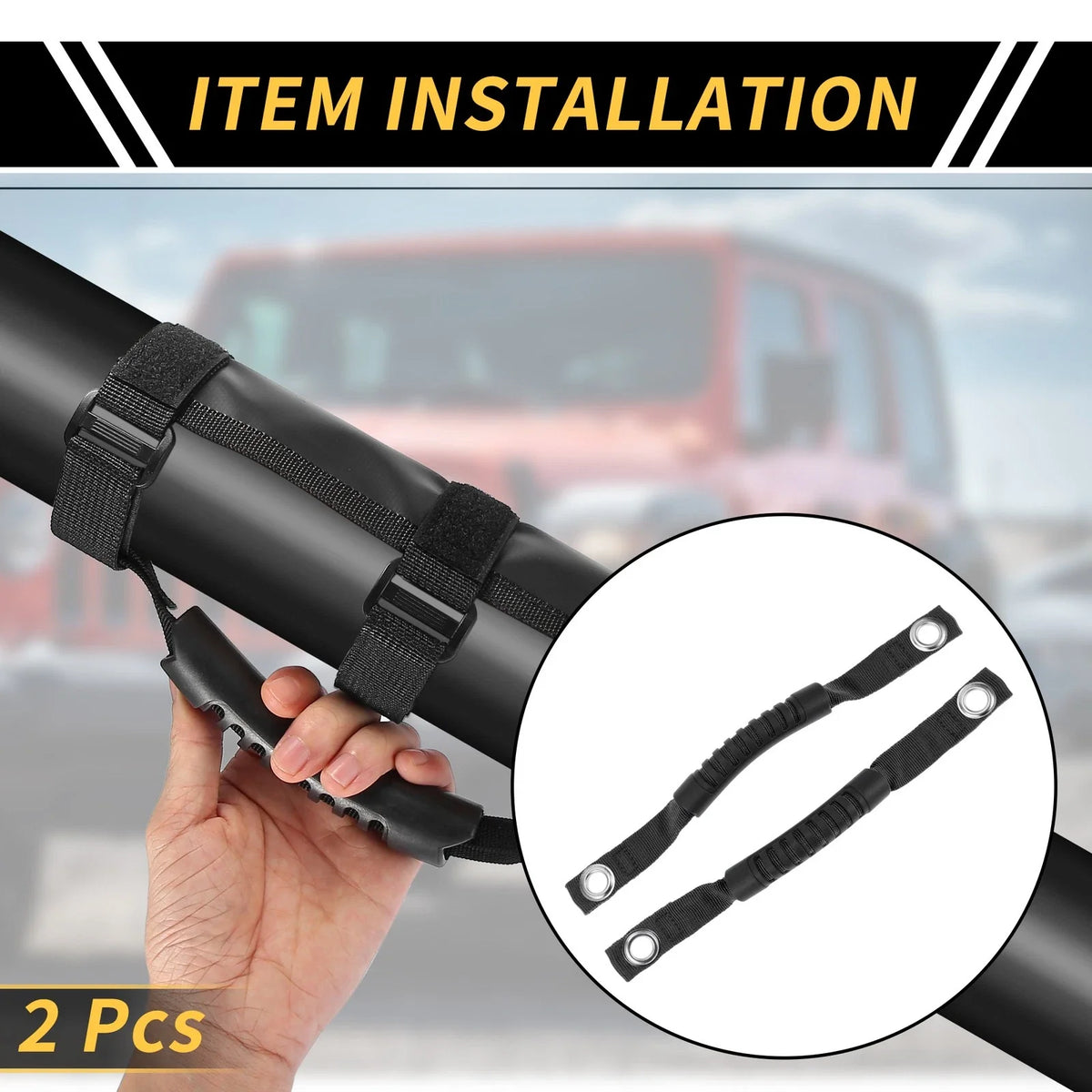 2X Roll Bar Grab Handles for Jeep Wrangler (2007–2018) - Black Oxford Cloth