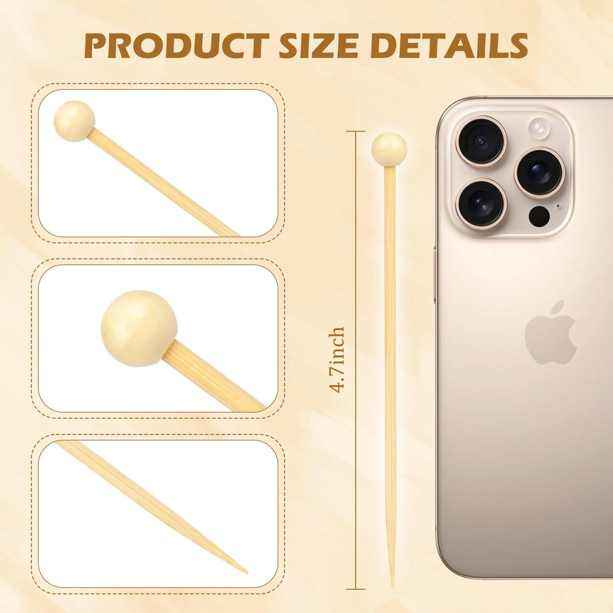 100Pcs Wooden Ball Toothpicks for Appetizers (4.7 Inch)