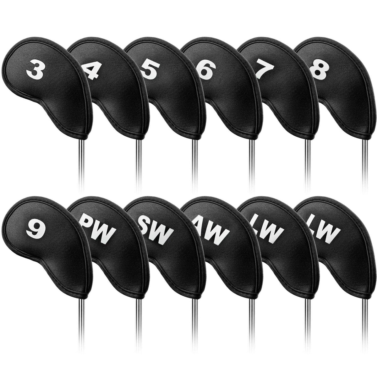 Set of 12 Neoprene Iron Covers for Golf Clubs - Black