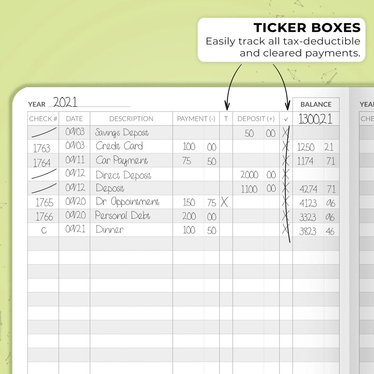 Skyline Check Register A5 Accounting Ledger Log Book (5.8'' x 8.3'') Green