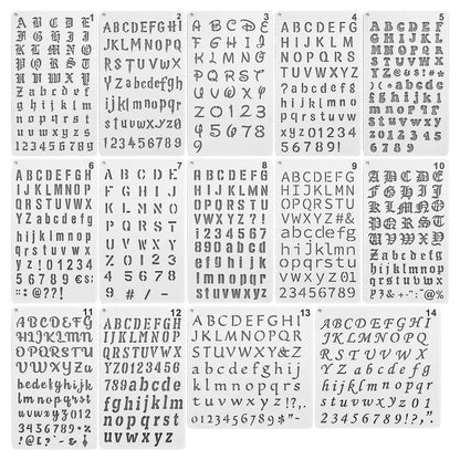 14 PCS Small Letter Stencils for Crafting (1/2 Inch, 7x4 Inches)