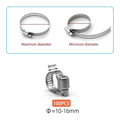 100 Pack Stainless Steel Hose Clamps 10-16mm for Automotive Use