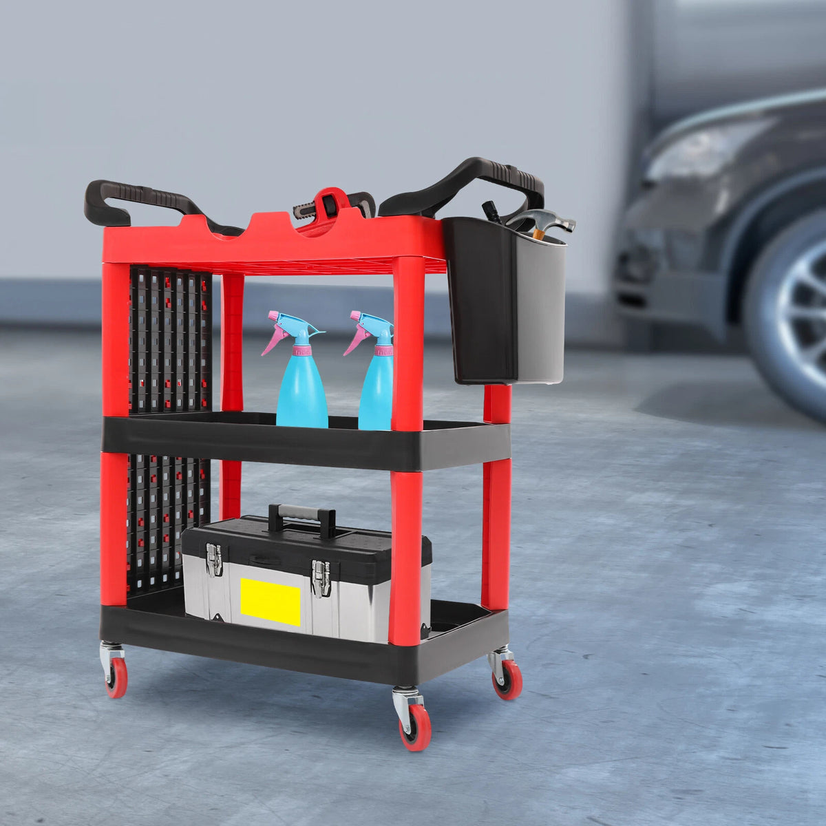 3-Tier Auto Detailing Cart for Car Wash Tool Organizer Trolley