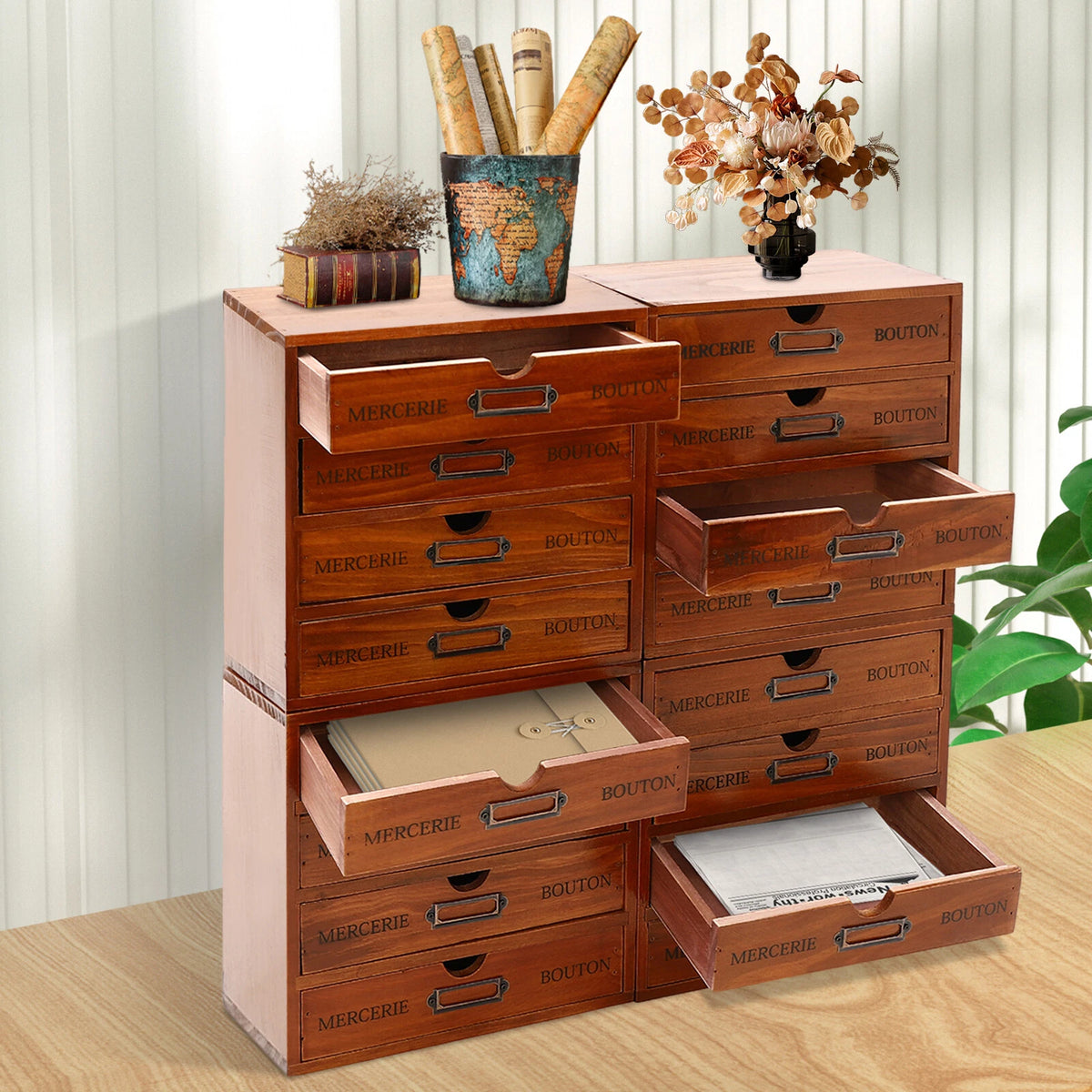 Elegant Wooden File Cabinet with 16 Drawers for Office Storage