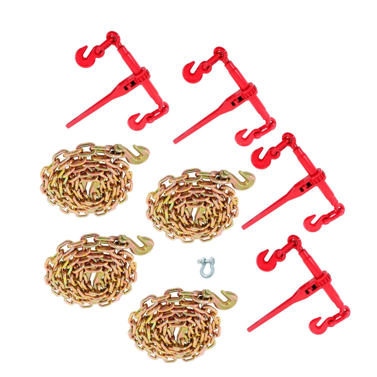 Set of 4 Load Binders for Chain 3/8"-1/2" with 10FT G80 Chain (9215lbs)