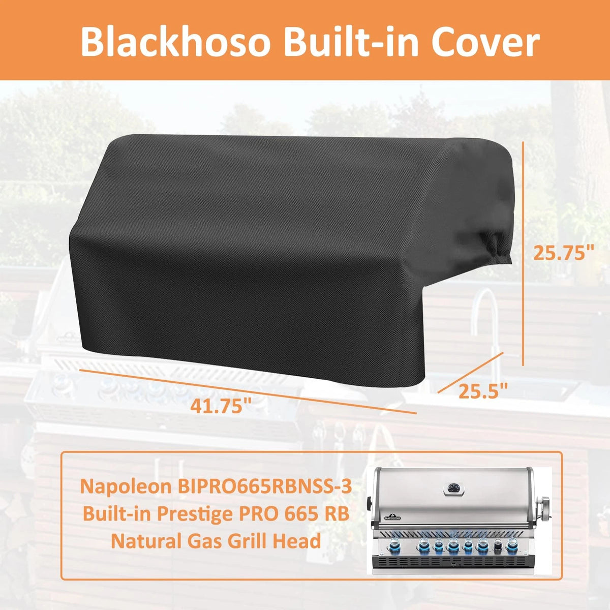 Built-in Grill Cover for Napoleon 41.75" x 25.5" x 25.25" (Black)