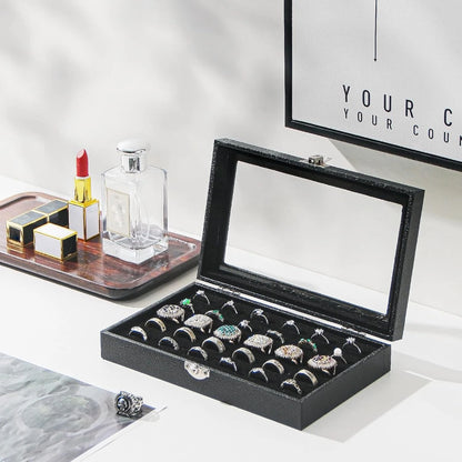 30-Slot Ring Organizer Box for Jewelry Storage - Black