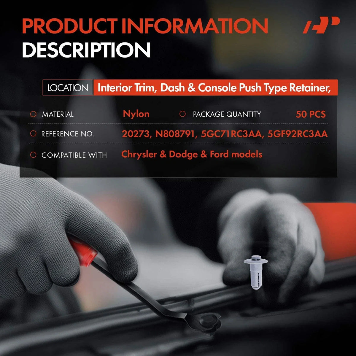 50x Push Type Retainer Clip for Dodge Interior Trim