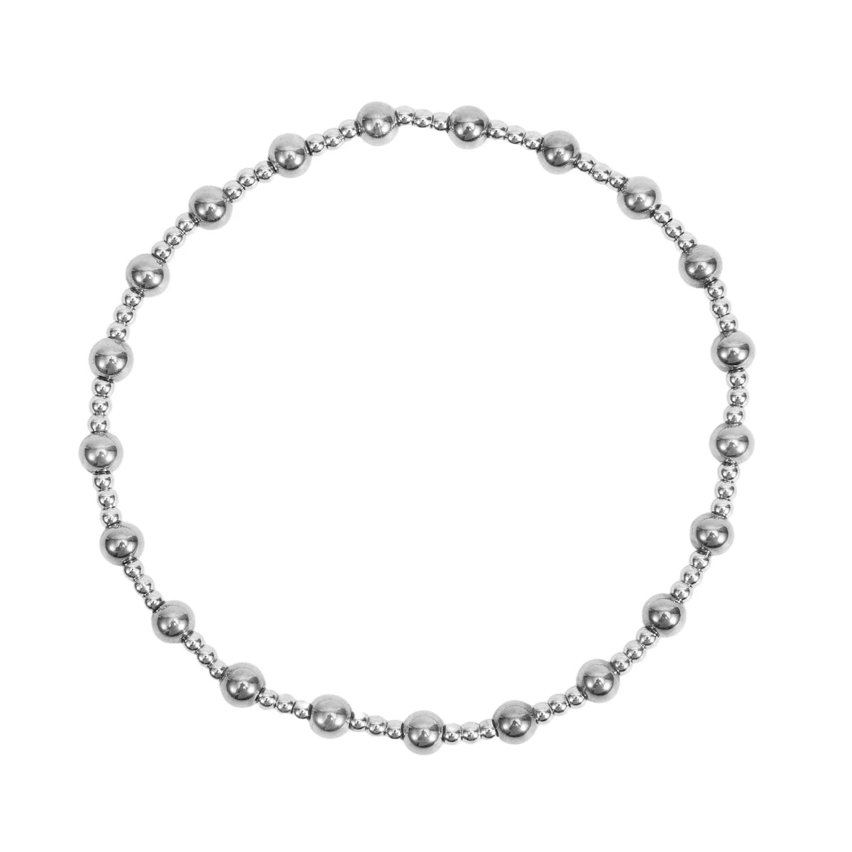 Silver Metal Beaded Bracelet for Women 16cm Stainless Steel