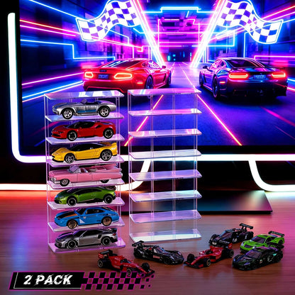 2X Display Case for 1/64 Scale Model Cars - Acrylic, Transparent