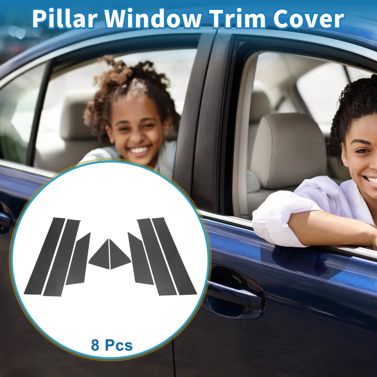 8pcs Door Pillar Window Trim for Ford EcoSport (2018–2022) Carbon Fiber Black