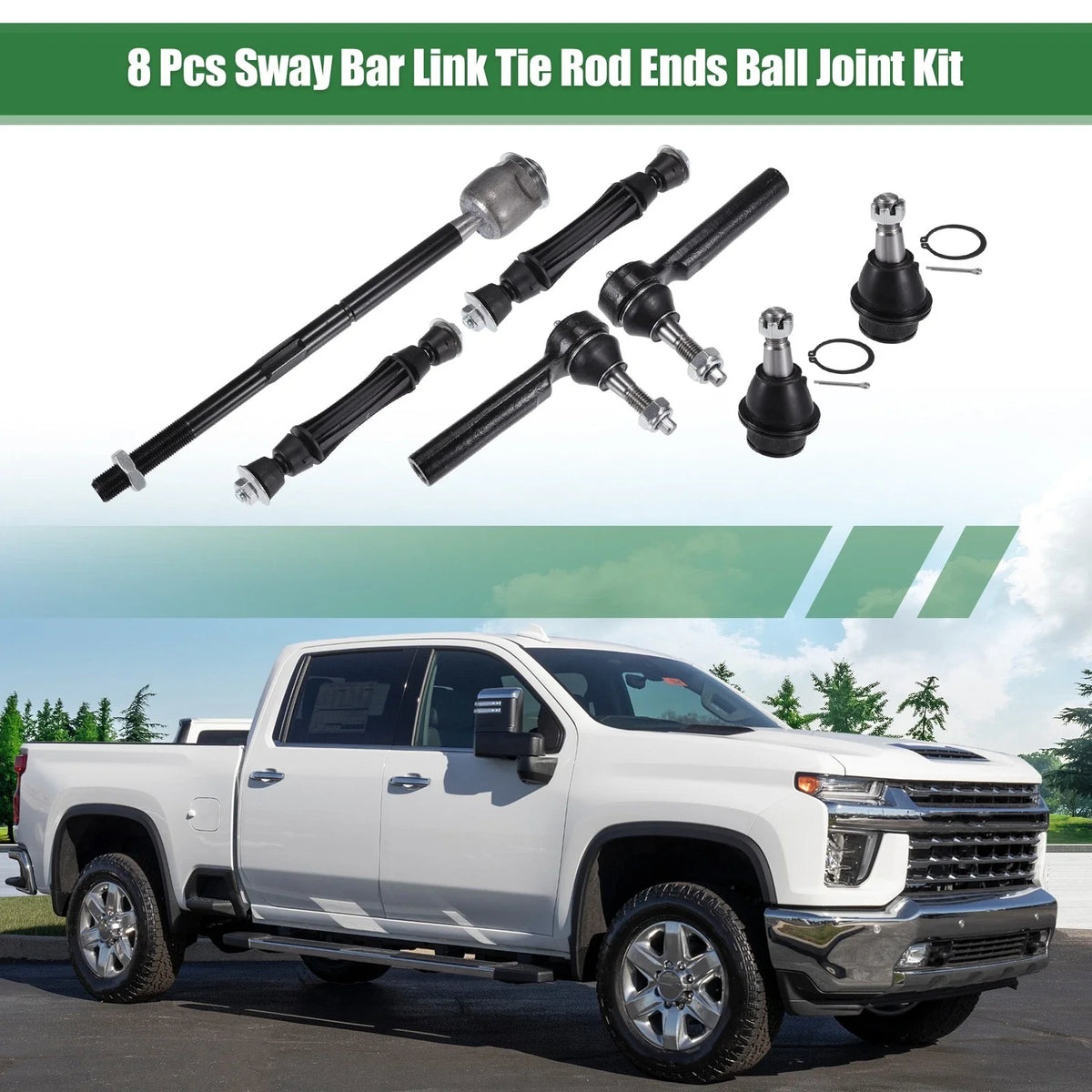 8pcs Front Suspension Kit Tie Rod End for Cadillac Escalade (2002–2023) No. ES800223/K6541