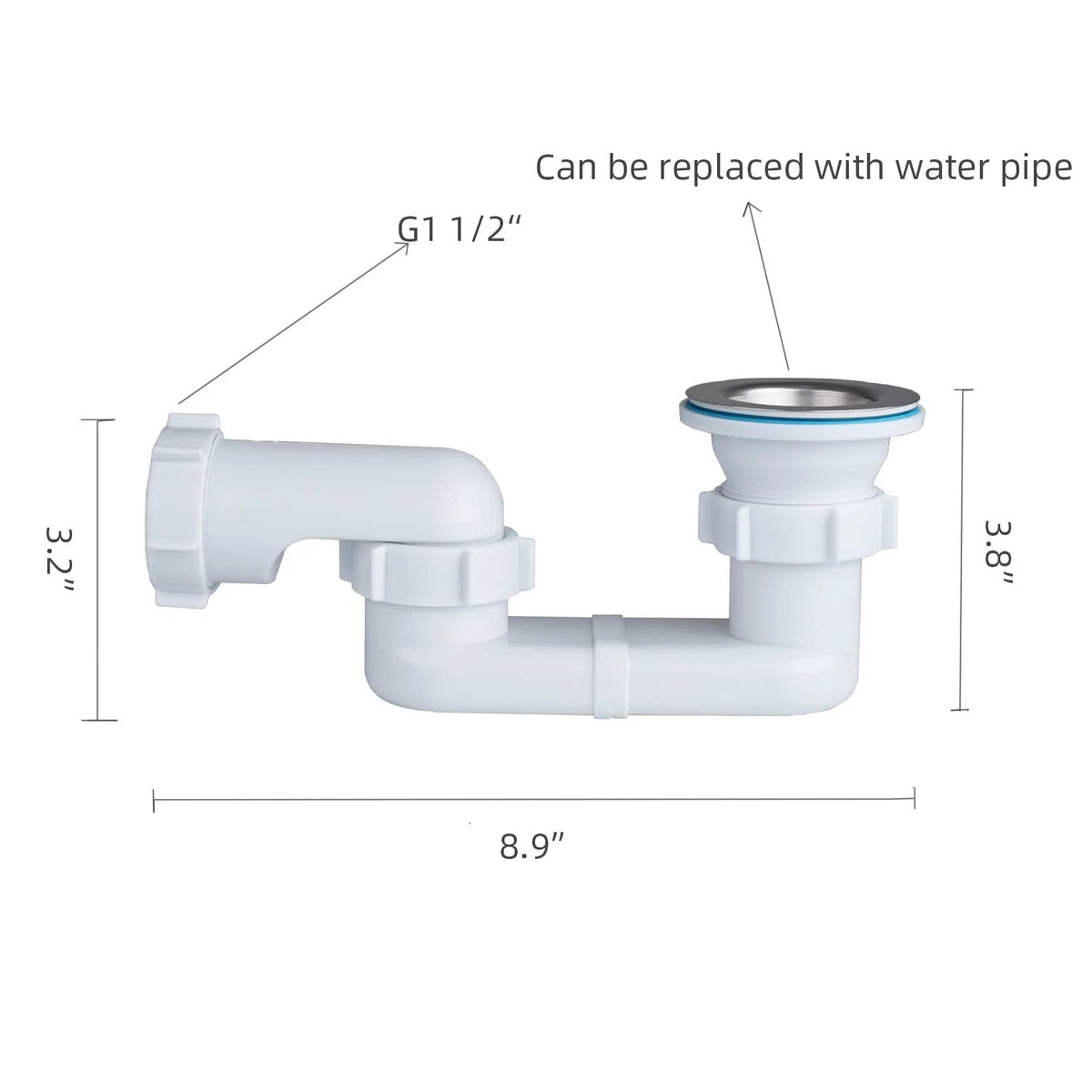 Low Profile Bath Shower Drain P Trap 1.5" for
