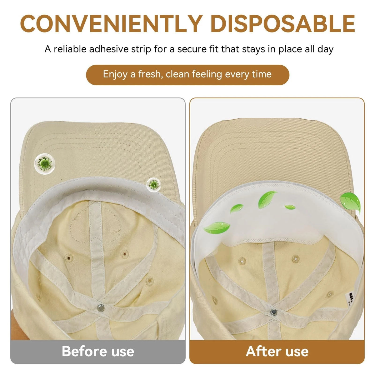 Set of 50 Disposable Hat Sweat Liner Shields 11.4 x 2.7" White