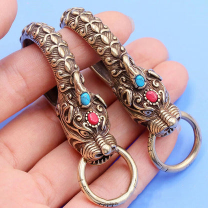 2X Solid Brass Dragon Keychains for Bag Wallet Snap Hook Clasps
