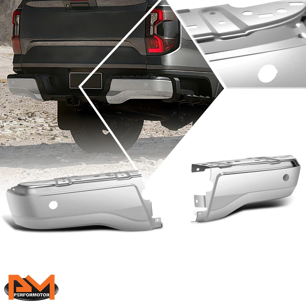 Set of 2 Steel Rear Bumper End Caps for Ford Ranger (2019–2023) Chrome