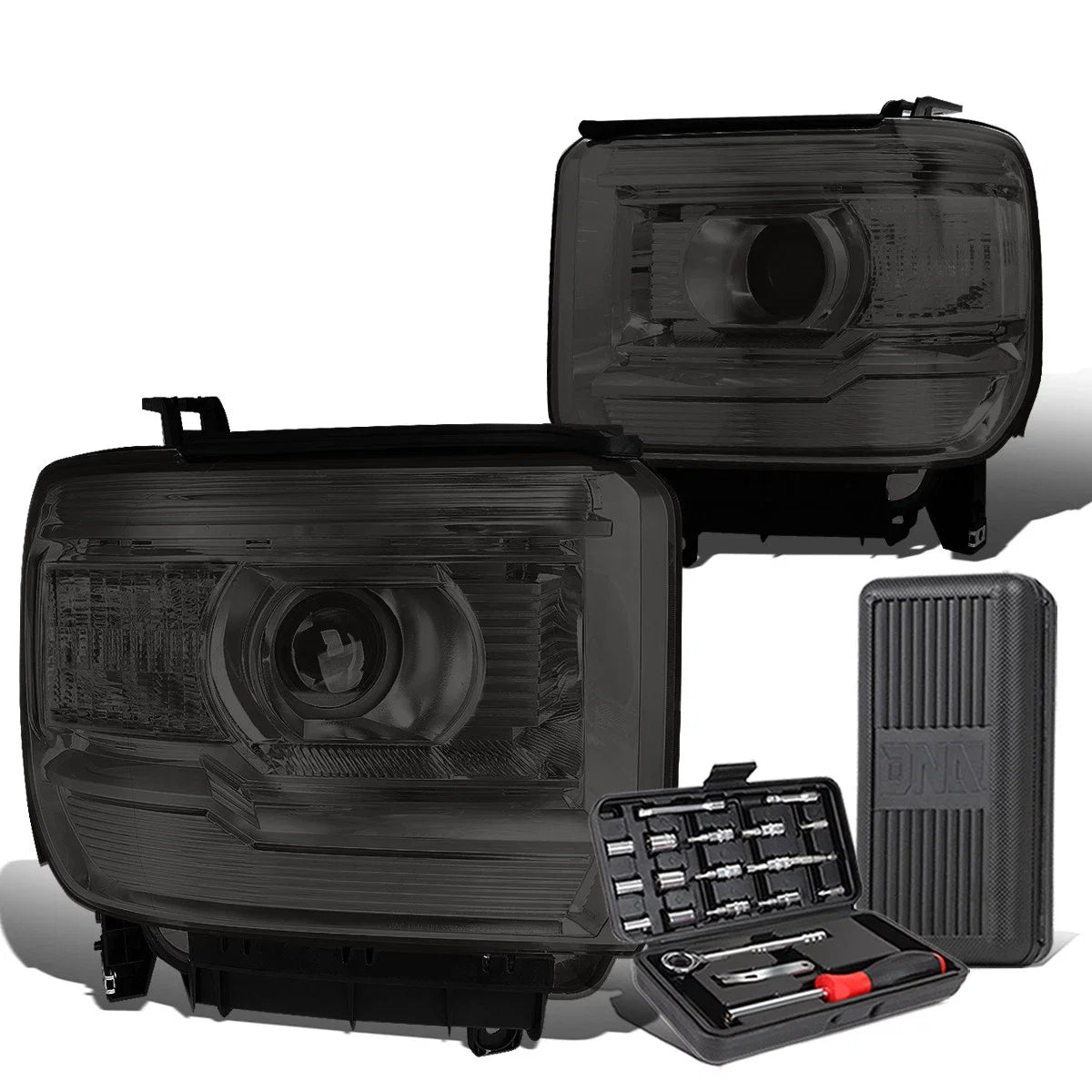 Pair of Smoked/Clear Signal Projector Headlights for Sierra 1500 (2014–2018)