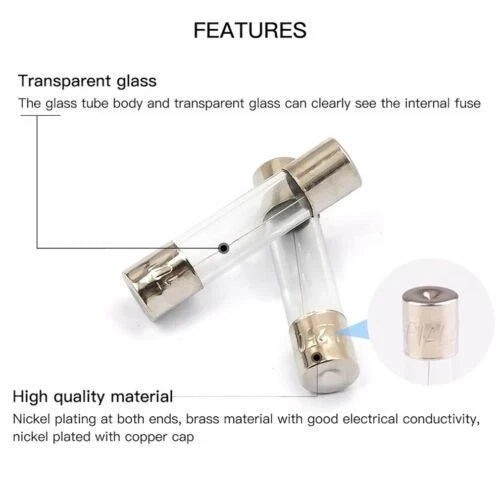 Set of 100 Fast-Blow Glass Tube Fuses