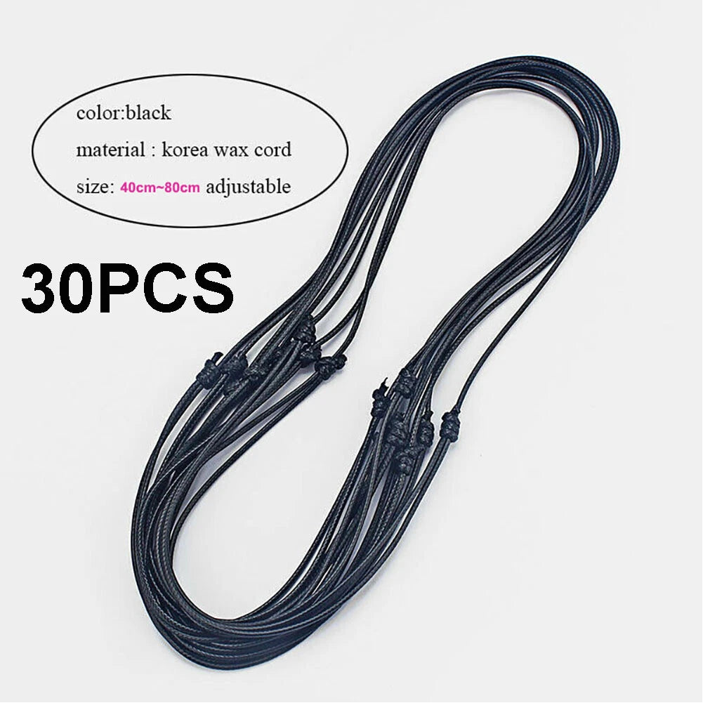 30PCS Handmade Black Korea Waxed Cord Necklace 16-32 Inch Adjustable