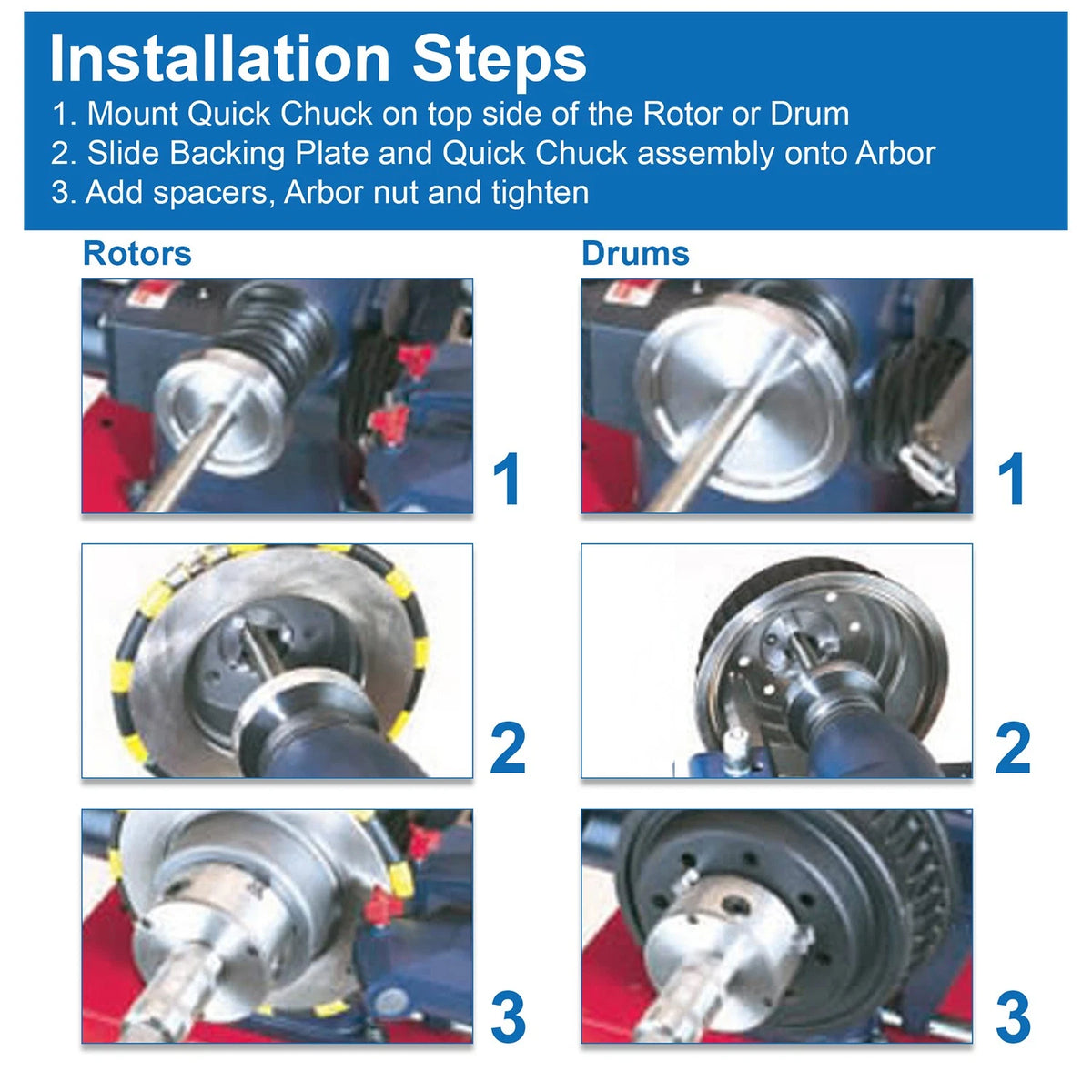 3 Piece Hubless Quick Chuck Adapter Set for Ammco Brake Lathes (70040, 7040)