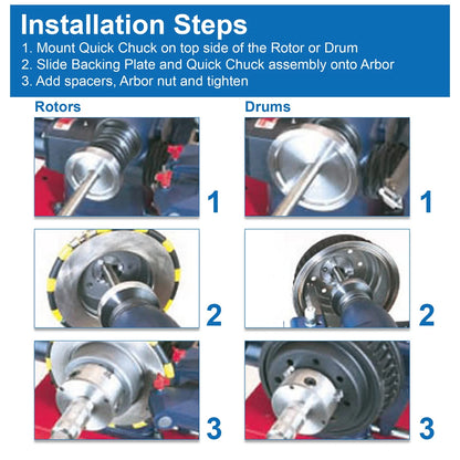 3 Piece Hubless Quick Chuck Adapter Set for Ammco Brake Lathes (70040, 7040)
