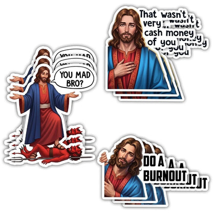 9pcs Funny Jesus Sticker Pack for Universal Use