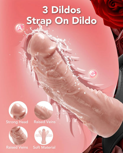 Set of 3 Adjustable Strap On Dildos - Flesh