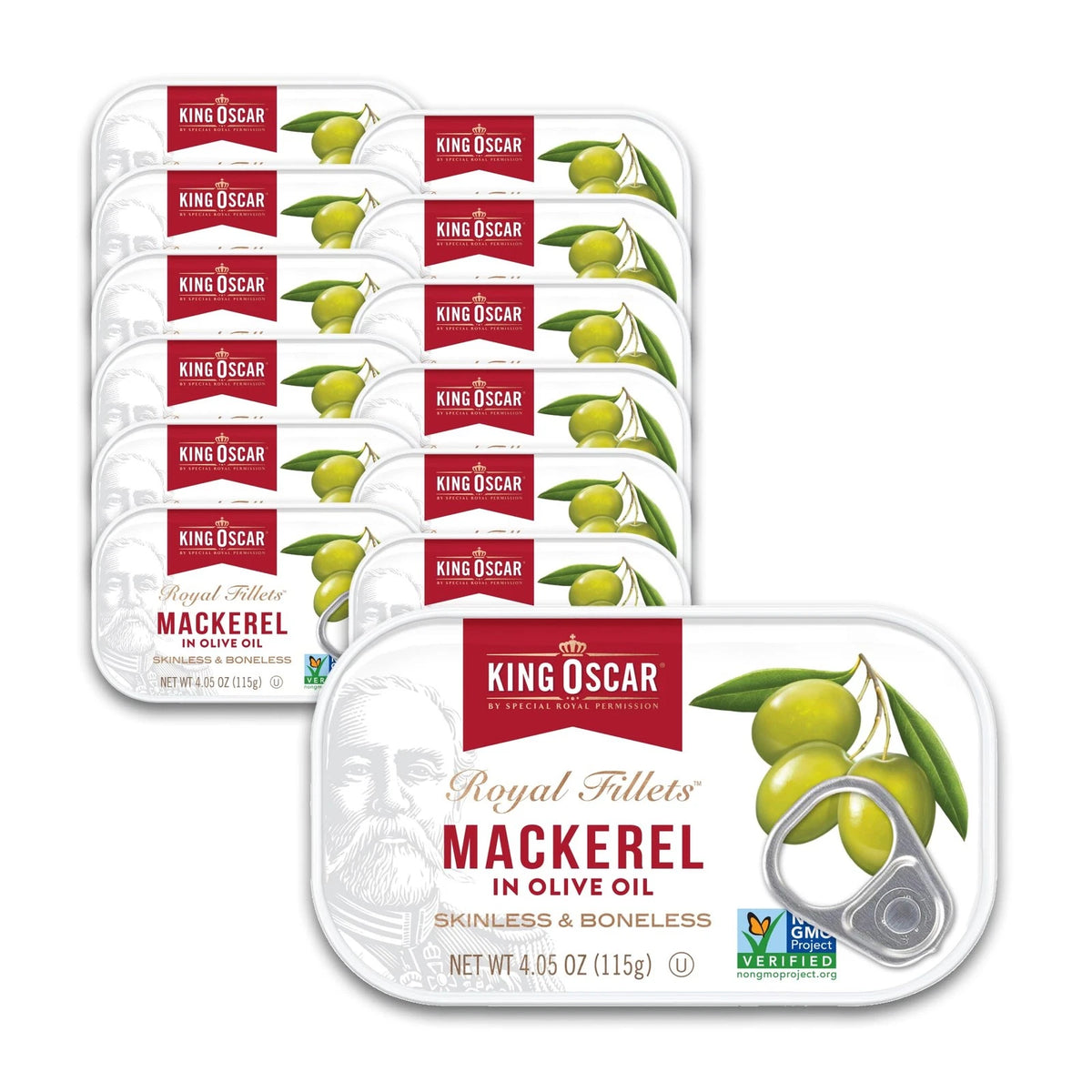Pack of 12 King Oscar Mackerel in Olive Oil 4.05 oz Cans