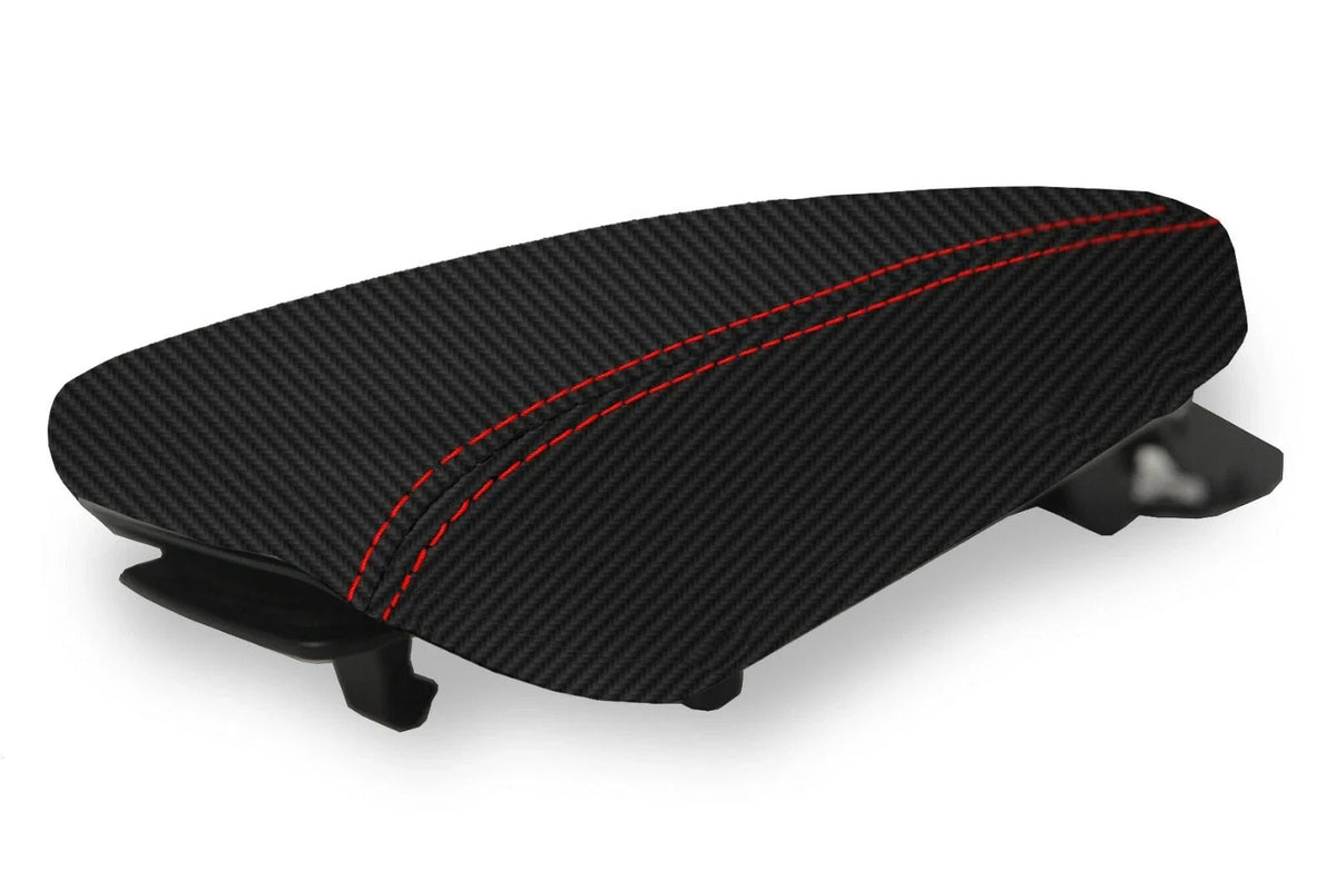 Console Lid Armrest Cover for Hyundai Kona (2018–2020) Carbon Fiber Red Stitch
