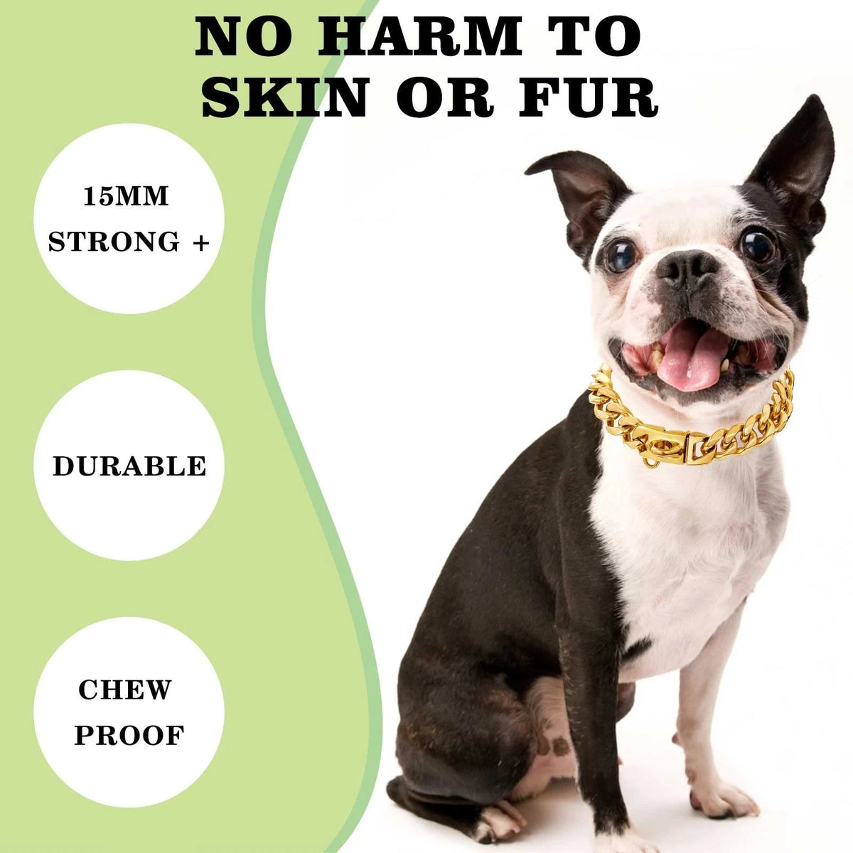 Stainless Steel Dog Collars with Safety Buckle Lock (18K Cuban Link)