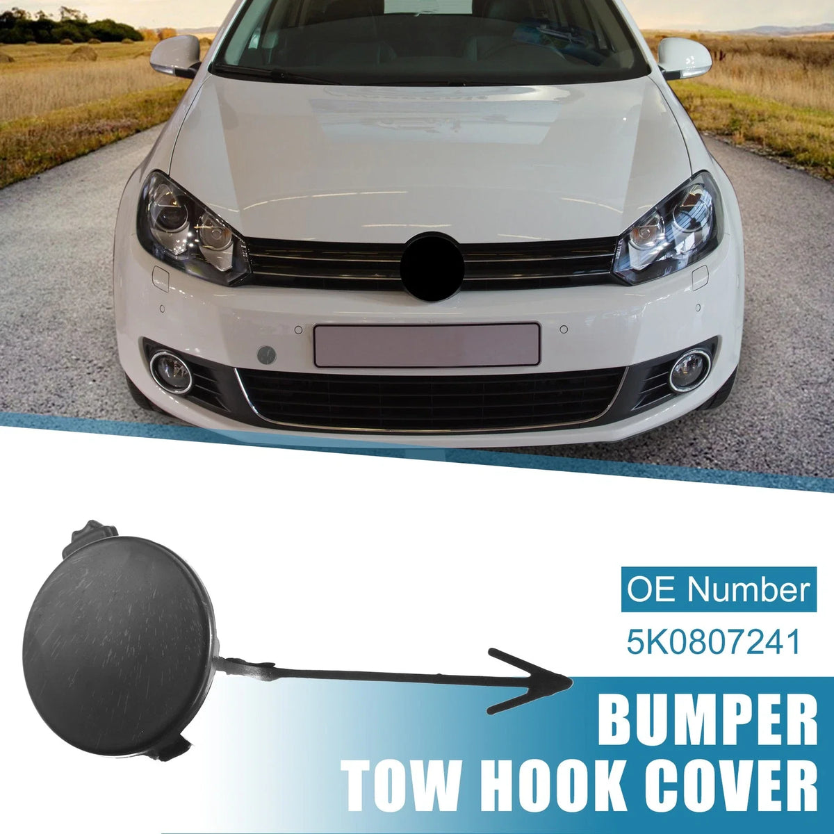 Front Bumper Tow Hook Cap for Volkswagen Golf 6 MK6 (2009–2013) 5K0 807 241 Matte Black