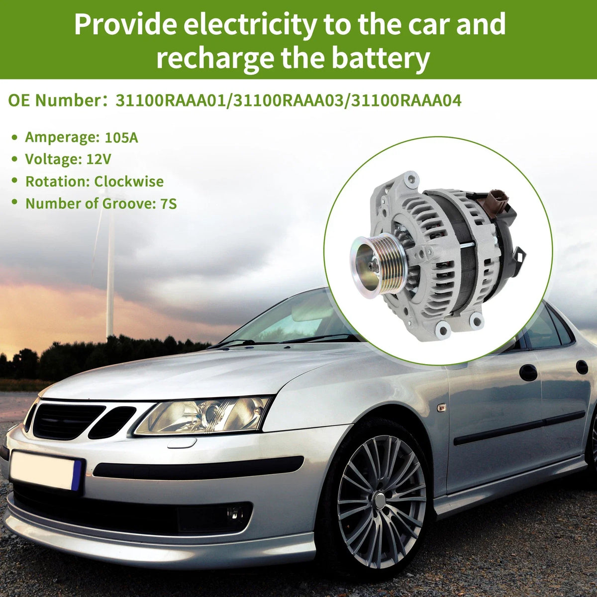 Alternator for Honda Accord (2003–2007) 105A 12V No. 31100RAAA01