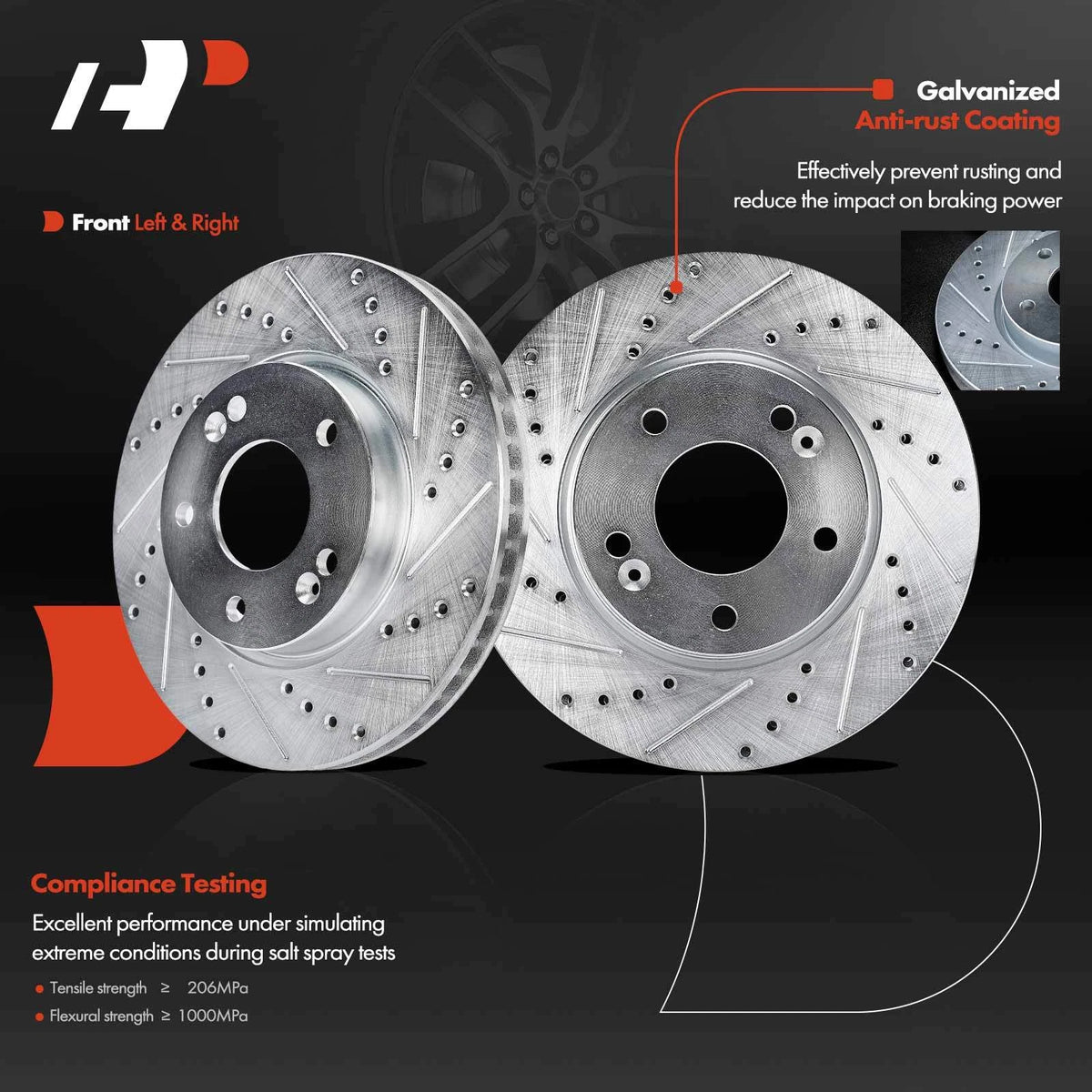Set of 8 Front Drilled Brake Rotors & Pads for Kia Soul (2010–2011) 581012EA00, 581012EA20, 581012EA21, 581012KA000