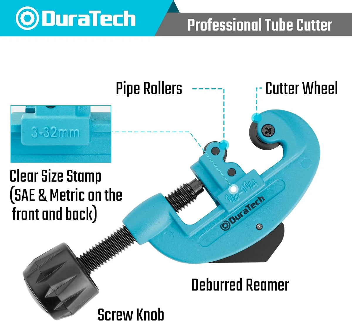 Tubing Cutter for Copper, Aluminum, Brass, Plastic (1/8"-1-1/4")