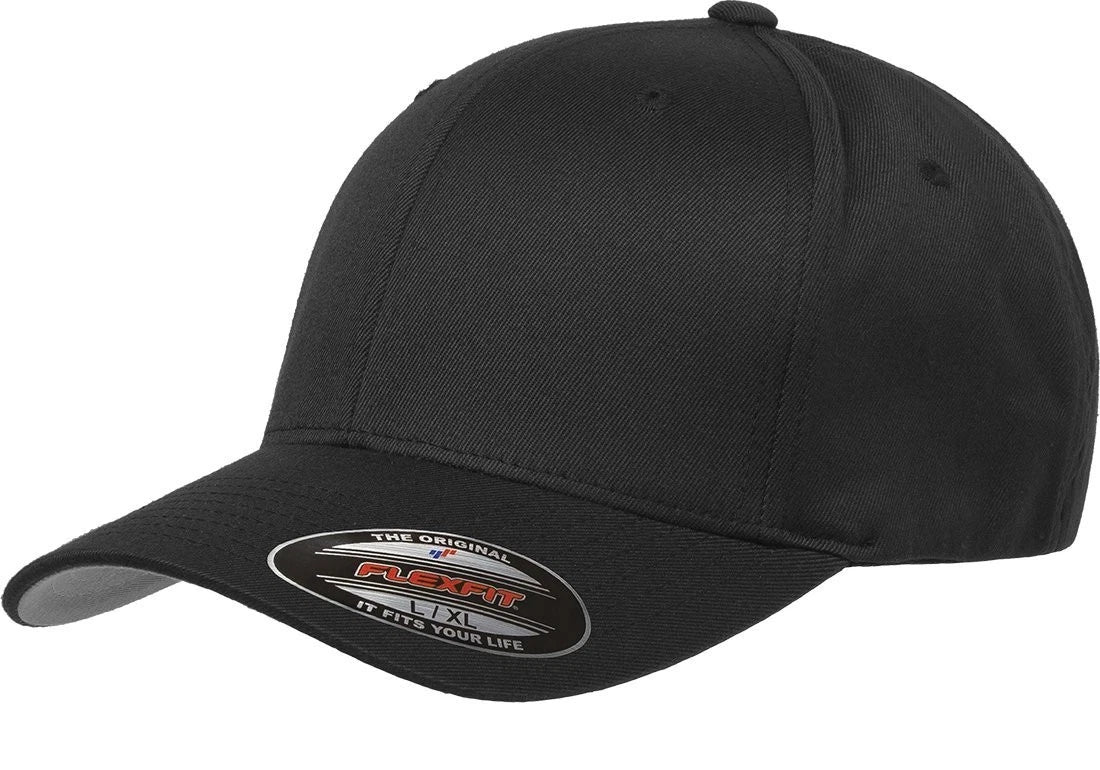 Flexfit Men's Wooly Combed Twill Fitted Baseball Cap, Small-Medium, Black