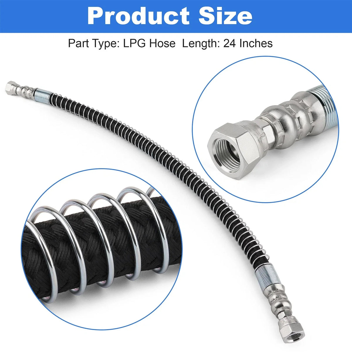 24" Propane Tank Hose for Forklift (Universal) - 3/8" Connection Crimped LPG