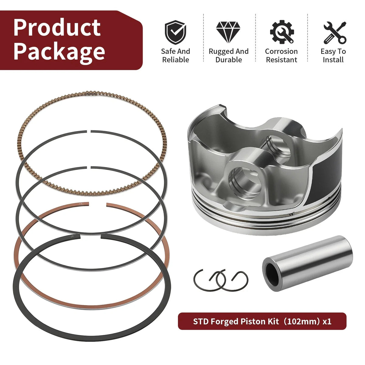 Top End Rebuild Kit 102mm STD Forged Piston for Yamaha Grizzly 700 (2007–2013)
